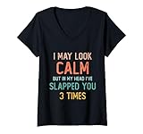 Photo Gallery donna maglietta "i may look calm but in my head i ve slapped you 3 times maglietta con collo a v Photo Gallery donna maglietta "i may look calm but in my head i ve slapped you 3 times maglietta con collo a v