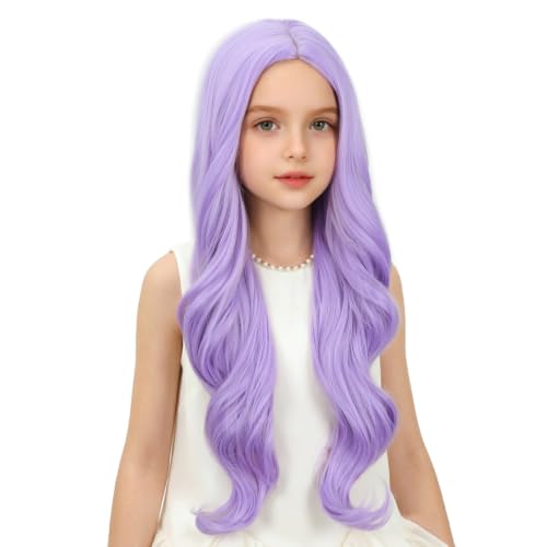 Image of Lavender Purple Wig Long Light Purple Wavy Curly Wig Middle Part Wigs Heat Resistant Synthetic Wigs with Cap (Small Size)