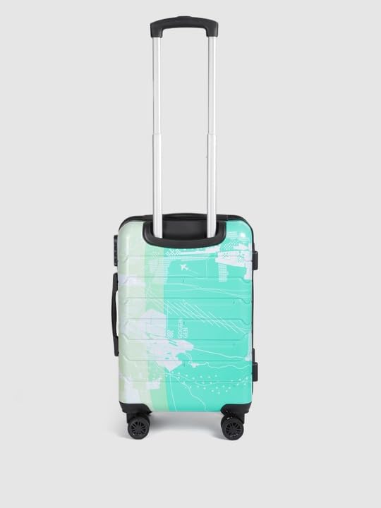 Image of TEAKWOOD LEATHERS Twin Printed 360 Degree Rotation Hard Cabin Trolley Bag (Green, Small)