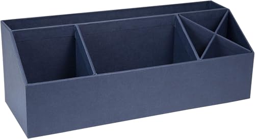 Bigso Elisa Desktop Organizer - Durable Office Desk Organizer with 7 Compartments for Office Supplies and Accessories - 13.1 in x 4.9 in x 4.9 in - Blue