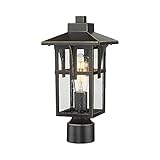 HWH INVESTMENT Exterior Post Light, Outdoor Pole Lantern with Seeded Glass Shade, Matte Black Pillar