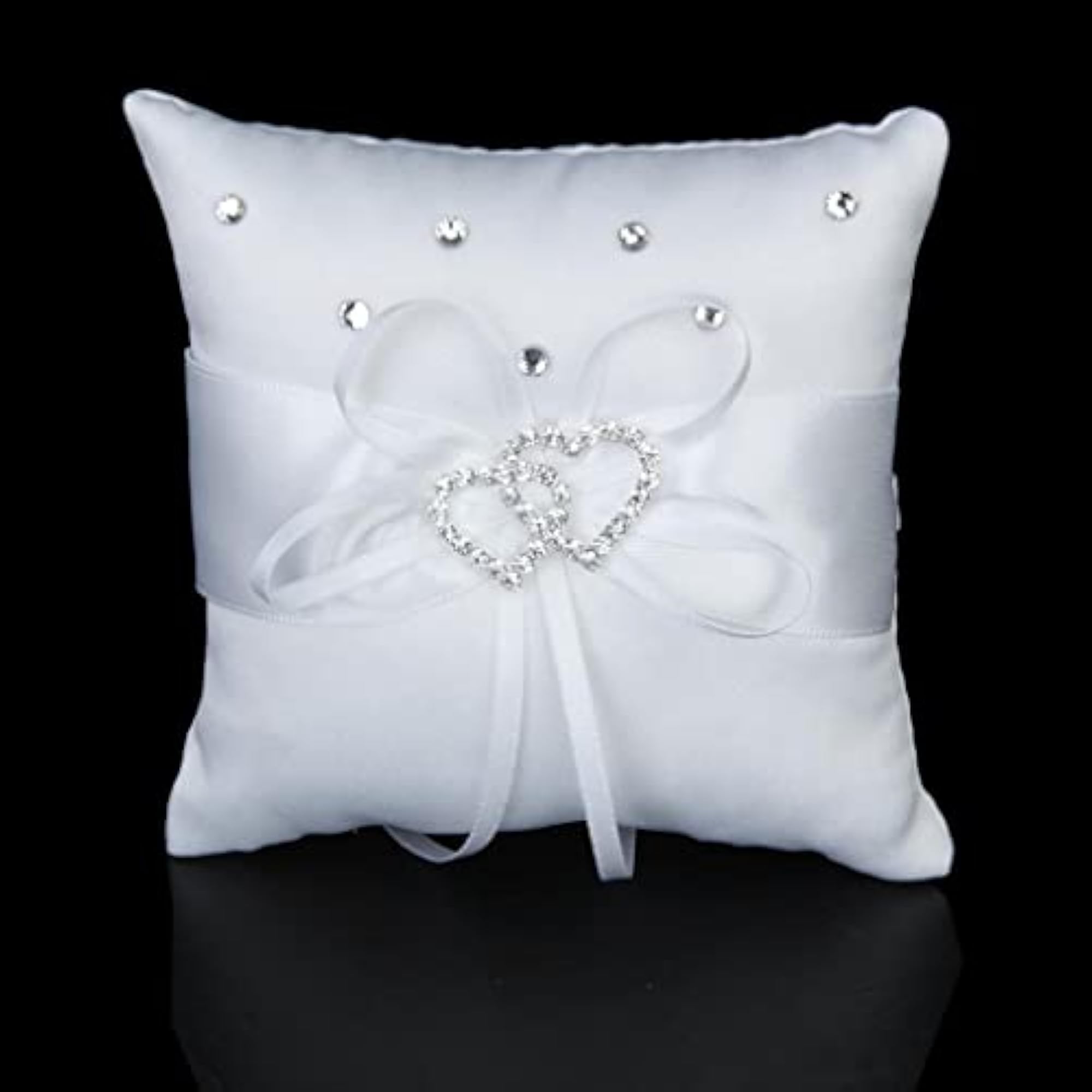 Satin Pocket Ring Pillow, Double Heart Crystal Rhinestone