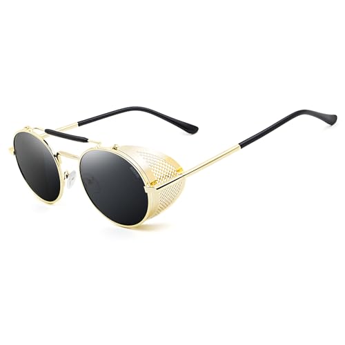 Image of RONSOU Steampunk Style Round Vintage Polarized Sunglasses Retro Eyewear UV400 Protection Matel Frame