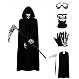 JDKJAG 5pcs Grim Reaper Costume Kids Adults, Scary Kids Adults Costumes, Scary Halloween Costumess, Deadpool Costume Skeleton Costumes, for Boys Girls Halloween Costumess&Cosplay Parties (kids 5pcs)