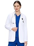 White Lab Coat for Women with 4 Pockets – Button Front Long Sleeve Consultation Coat, Soft Stretch Fabric...