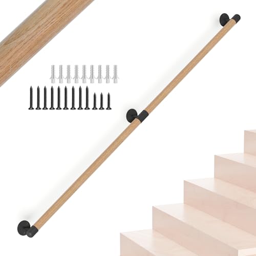 4FT Round Wooden Stair Handrail,Indoor Staircase Handrail,Wall Mount Support Stair Railings, Non-Slip Safety Corridor,Lofts,Patio,Guardrail,Home Wood Hand Railings for Elderly,Children,Disable People by KWDOBUUS - Used condition - US$42.16