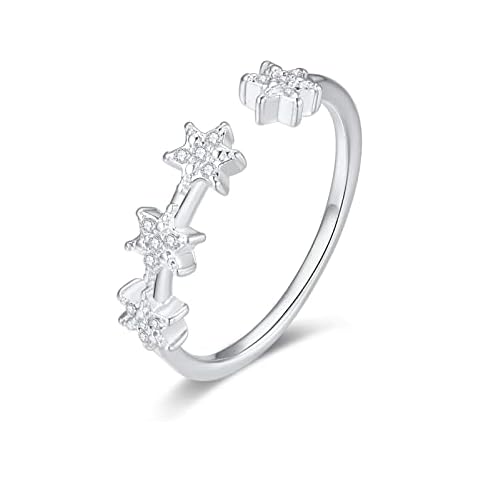 Saalort Cubic Zirconia Crescent Moon and Star Adjustable Ring with Crystal Wrap Band Plated for Women, Gemstone, No Gemstone Cover