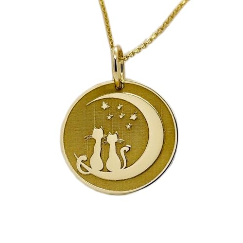 Collier pendentif pièce chat et lune en argent le cadeau unisexe idéal