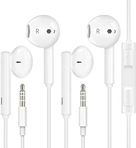 2 Pack Earbuds/Headphones/Earphones with 3.5mm Wired in Ear Headphone Plug Built-in Microphone & Volume Control for iPhone Android Phone PC Computer Laptop