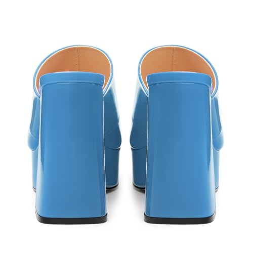 Image of Women Square Open Toe Platform Chunky Heel Slide Sandals | Slip On High Heel Dress Sandals, Elegant Formal Footwear For Wedding Club Evening Party Events