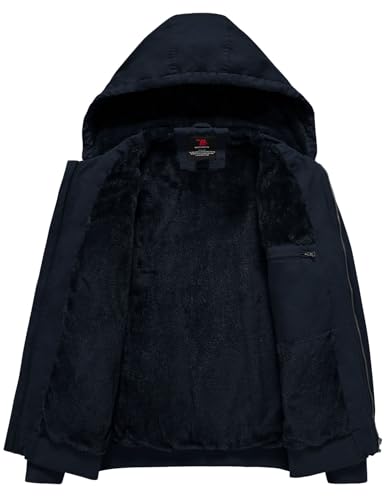 Image of Rdruko Men's Work Jackets Flannel Lined Insulated Cotton Workwear Hooded Winter Coats(Navy, US M)