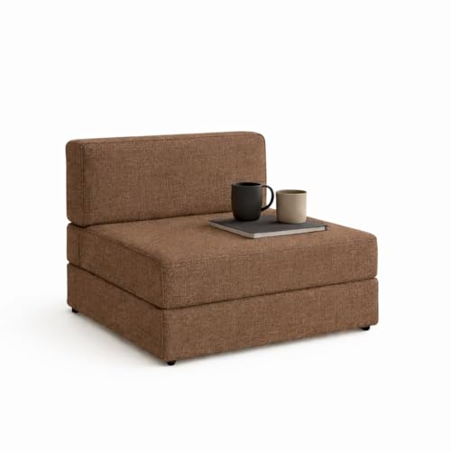 Image of PUM PUM Foldable Sofa Cum Bed | EPE Foam 2 Seater Floor Sofa | Premium Jute Fabric | Space-Saving Furniture for Living Room & Bedroom |36 Inch Width,Brown