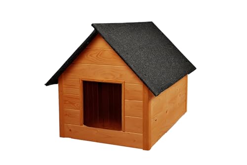 WOODOK Casa de Perro Grande Aislada - Caseta de Madera Impermeable y Resistente al Clima, Ideal para Invierno, Confort y Protección Total para Tu Mascota, Dimensiones Exteriores 82x58x47 cm – Teak