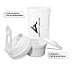 Eiweiß Shaker FYRA 700ml - BPA frei mit Container & Pulverfach, Protein Shaker mit Sieb und Skala für Whey und BCCA Shakes, Fitness Trinkflasche für Smoothie Isolate & Diät Sport Konzentrate in Weiß