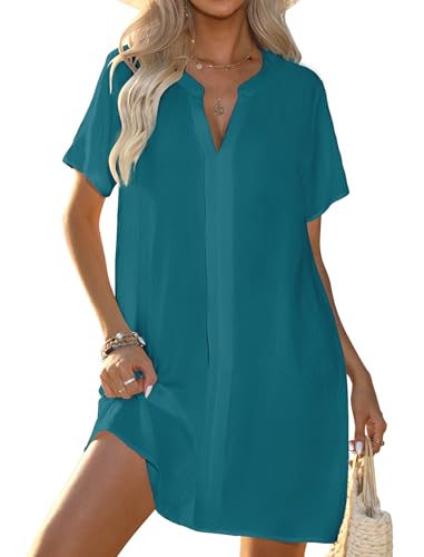 Image of Halife Women's Swimsuit Cover Up Shirt V Neck Short Sleeve Bathing Suit Coverups Summer Beach Cover Ups