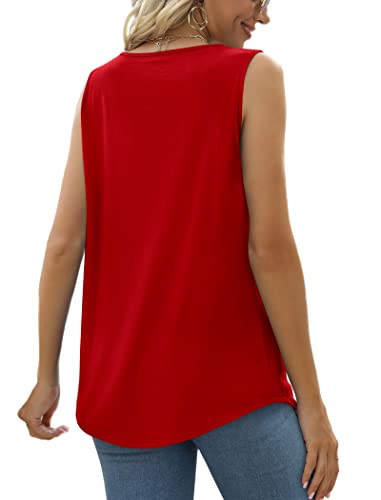 Image of Saloogoe Summer Tank Tops for Women Loose Fit Pleated Square Neck Sleeveless Tops Curved Hem Flowy