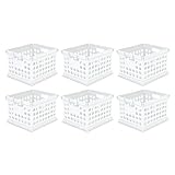 Sterilite Stackable Plastic Storage Crate Bin Organizer File Box with Handles for Home, Office, Dorm, Garage, or Utility Organization, White, 6-Pack