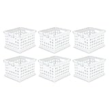 Sterilite Stackable Plastic Storage Crate Bin Organizer File Box with Handles for Home, Office, Dorm, Garage, or Utility Organization, White, 6-Pack