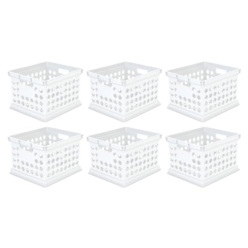 Sterilite Stackable Plastic Storage Crate Bin Organizer File Box with Handles for Home, Office, Dorm, Garage, or Utility Organization, White, 6-Pack