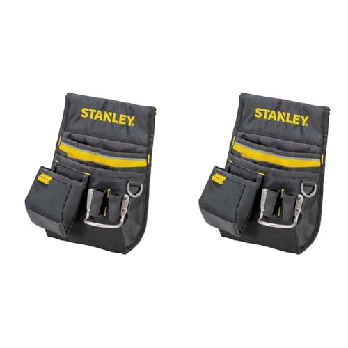 STANLEY Leather Tool Belt Pouch, Double Pocket Storage Organiser, Hammer Loop, 1-96-181 (Pack of 2)