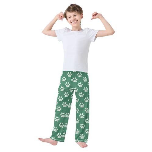 Dog Paw Print Happy St Patrick's Day Boys Long Pants Soft Trousers Elastic Waist Kids Lounge Bottoms with Pockets S-XL2