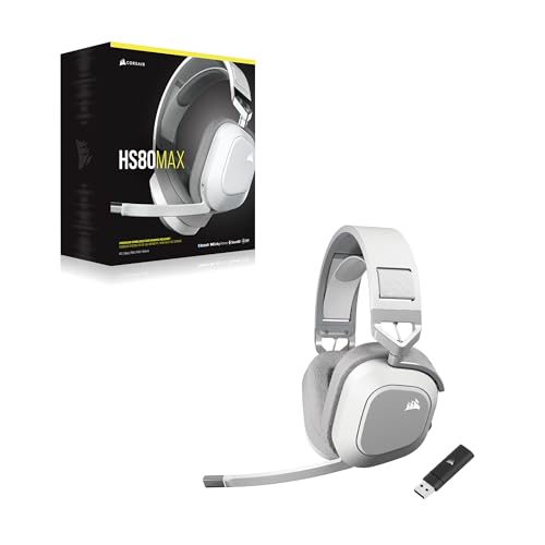 Corsair HS80 Max Wireless Casque de Jeu Multiplateforme avec Bluetooth - Dolby Atmos - Microphone de Qualité Professionnelle - Compatible iCUE - PC, Mac, PS5, PS4, Mobile - Blanc