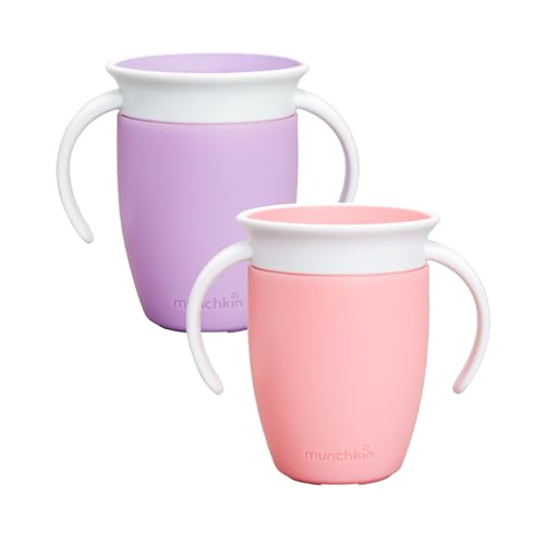 Munchkin Tasses d'apprentissage Miracle 360 | Tasses de sevrage Bébé & Tout-Petits | Sans BPA | Sans Déversement | Étanche | 2 Pack | 7oz/207ml | Rose/Violet