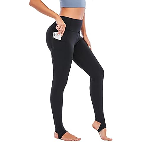 Tanshine Womens Yoga Leggings with Pockets High Waist Gym Workout Pants Stirrup Running Sports Leggings Black M Cover