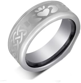 8MM Tungsten Carbide Irish Claddagh Celtic Design Wedding Band Ring w/Laser Etched (Available Sizes 7-14 Including Half Sizes) Please e-Mail Sizes
