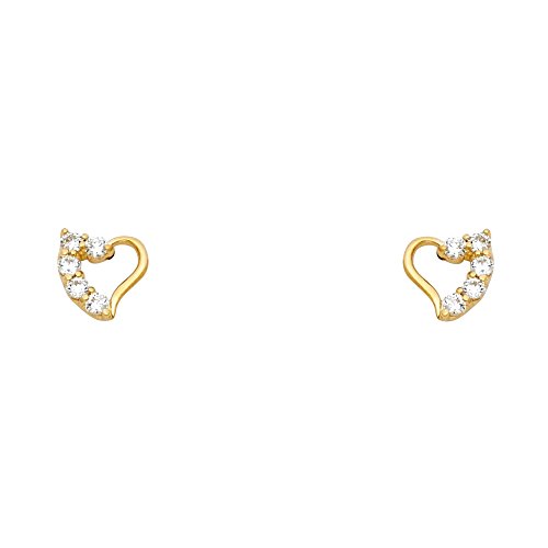 14k Yellow Gold Jounrey Heart Stud Earrings with Screw Back - 3 Different Color Available2