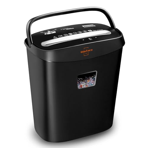VidaTeco Cross-Cut Shredder Heavy Duty 8 Sheet Shreds Paper/Card/Staple/Clip Paper Shredder for Home Office High-Security Level P-3 Jam Proof System 15L Liftout Basket Black