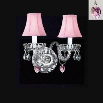 Murano Venetian Style Crystal Wall Sconce Lighting with Pink Hearts & Pink Shades! - Perfect for Kid's and Girls Bedroom!
