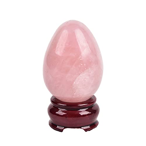 Image of AMOYSTONE Hand-Carved Rose Quartz Decorative Egg with Base, Healing Crystal Stone for Home Decor, 2.3-2.7 Inch, Natural Energy Balance & Gift Giving