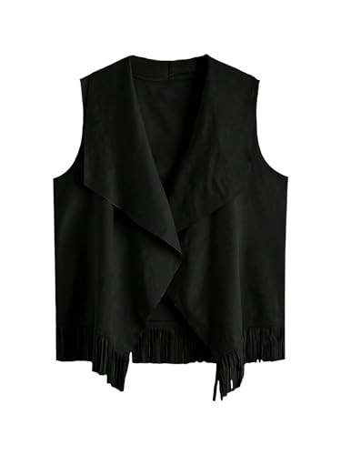 Image of Verdusa Girl's Faux Suede Tassel Vest 70s Hippie Cardigan Cowgirl Fringe Jacket