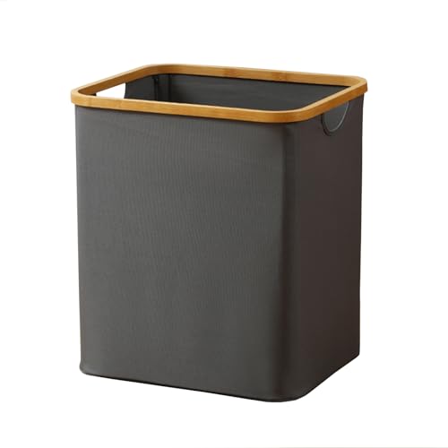 HEDONLEE 洗濯カゴ 洗濯かご 折り畳み式 ランドリーバスケット 60L ランドリーボックス 洗濯籠 洗濯物入れ 収納ボックス 収納バッグ 竹のハンドル付き (グレー)
