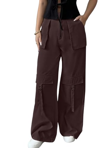 Image of Leriya Fashion Cargo Pants for Woman | Cargo Pants for Women Cotton Wide Leg Utility Fit Flap Pockets | Trousers Fors Women, Relaxed Fit Baggy Pant Airport Outfit for Womens Streetwear Attire