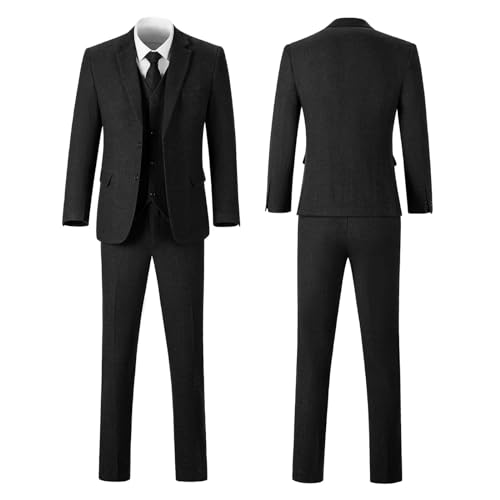Image of Retro 3 Piece Suit Tweed Herringbone Men's Suits Slim Fit Jacket Vest Pant