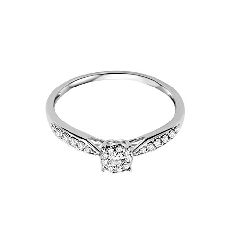 OROVI Anillo solitario para mujer de oro blanco de 9 quilates/375 con diamantes de 0,2 ct 2 Orovi Anillo Solitario Para Mujer De Oro Blanco De 9 Quilates/375 Con Diamantes De 0,2 Ct