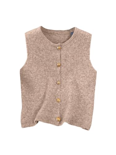 Image of RoseSeek Women's Button Down Sweater Vest Sleeveless Crewneck Knit Outerwear Old Money Knitwear