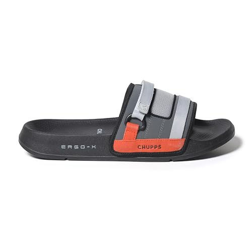 Image of CHUPPS Element Grey & Black Drift Orthopedic Slippers | Soft Footpharma Footbed | Breathable Ventilation Holes | Lightweight Flip Flops | Anti-Skid Chappals for Everyday For Mens