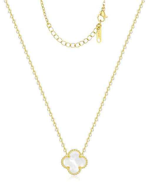 Image of Real 18K Gold Plated Necklaces for Women (Double Sided) Dainty Pendant Necklace Set (High Tarnish & Water Resistant) Trendy Four Leaf Cute Lucky Clover Jewelry Gifts for Women, Black White Gold