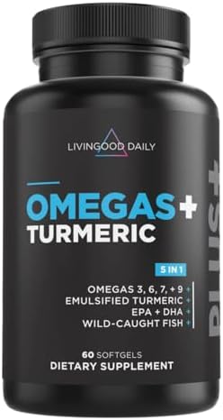 Livingood Daily Omega 3 6 9 Plus Turmeric Curcumin Supplement, 60...