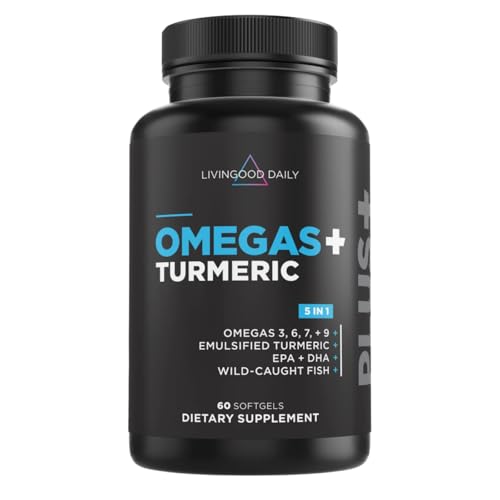 Livingood Daily Omega 3 6 9 Plus Turmeric Curcumin Supplement, 60 Softgels - Fish Oil Omega...