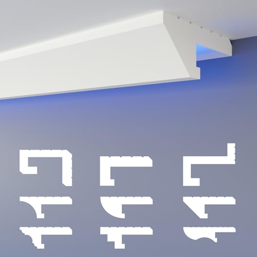HEXIMO LED-Schattenfugenprofil Stuckleisten, indirekte Beleuchtung XPS Styropor-Trockenbau-Deckenformteile Lichtvouten-Deckenprofil (20,4 Meter HLED 12)