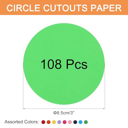 QUARKZMAN 108 STK. Kreisausschnitte aus Papier, 3 Zoll runde Ausschnitte 180gsm Kreis-Karton für DIY-Bastelarbeiten Klassenzimmer-Pinnwanddekoration