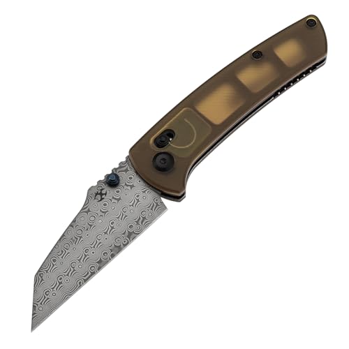 KANSEPT Main Street Pocket Folding Knife, 3.36'' Damascus Sharp Blade, Yellow PEI Handle with Axis Lock and Thumb Stud, Clip for Camping Hiking Fishing Gift Everyday Carry T1015v12