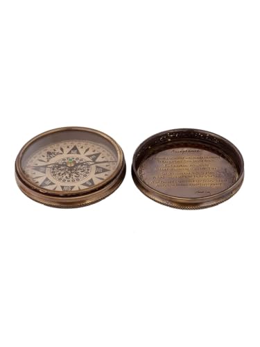 Brújula de Bolsillo de Latón Antiguo, Tapa Grabada, Estilo Náutico Vintage, Regalo Coleccionable, 3x3 pulgadas miniatura 4