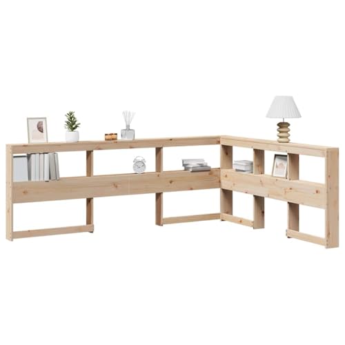 JHQHSM Cabecero en forma de L con estantería, 150 cm, madera maciza de pino, encanto rústico, espacio de almacenamiento integrado, montaje flexible, marco de cama que ahorra espacio