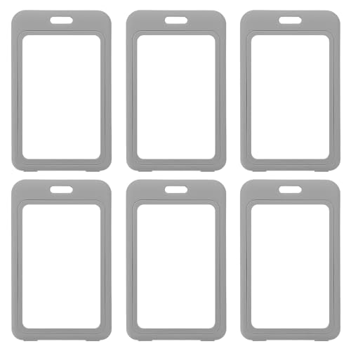 PATIKIL 6 Pack Clear Badge Holder, Plastic ID Badge Holder Double Sided Windows Vertical ID Protector Clips for Credit Cards Proximity Key Cards, Gray