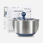 Shatomo Stainless Steel Salad Spinner, 5L Lettuce Spinner with Non-Slip Base, Drain and Stop Button, Fruit and Vegetable Washer and Dryer Spinner